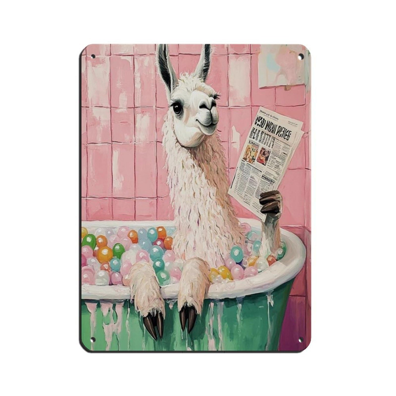 Quirky Llama Reading Newspaper Tin Sign Vintage Metal Pub Club Cafe Bar Home Wall Art Decoration Poster Retro 12x16inch(30x40cm)