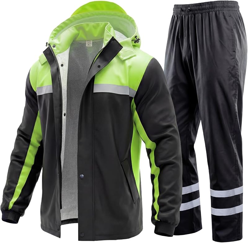 Trajes de lluvia para hombre con rejillas de ventilación impermeables reflectantes para la lluvia campera transpirable Pantalones para el trabajo Golf Pesca Senderismo