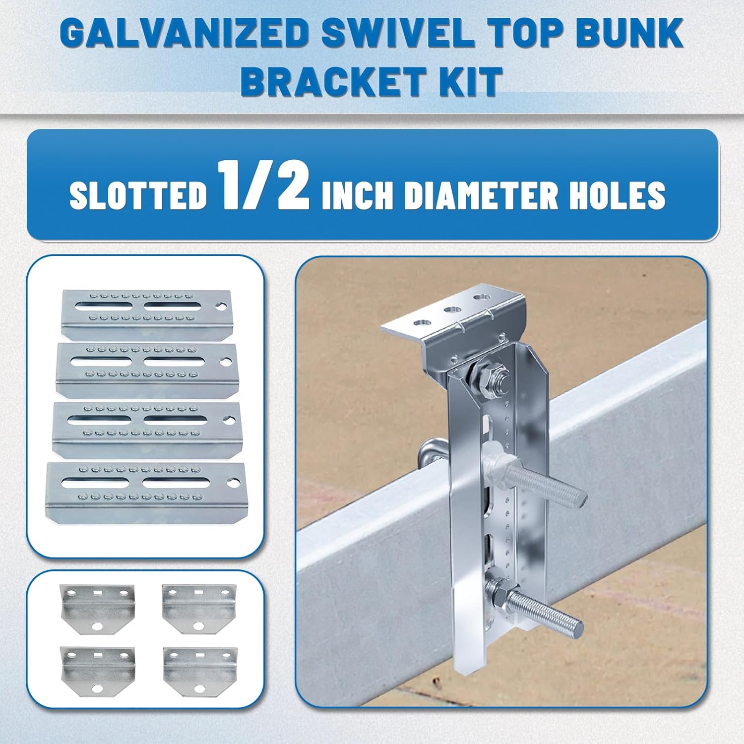 ECOTRIC Galvanized Swivel Top Bunk Bracket Kit Compatible with 2 x 4 Boat Trailer Crossmember - Ski Boat, Fishing Boat or Sailboat