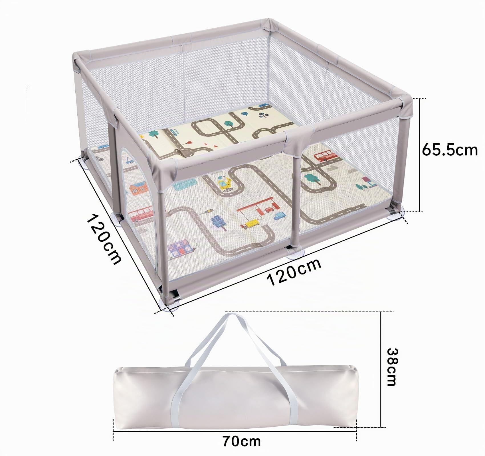 Faltbarer Baby-Laufstall 120x120 cm mit Spielmatte,Anti-Kollision Schaum Absperrgitter mit atmungsaktivem Netz–Der sichere Spielpark für Kind |Perfekter Laufgitter zum Krabbeln, Laufen & Spielen