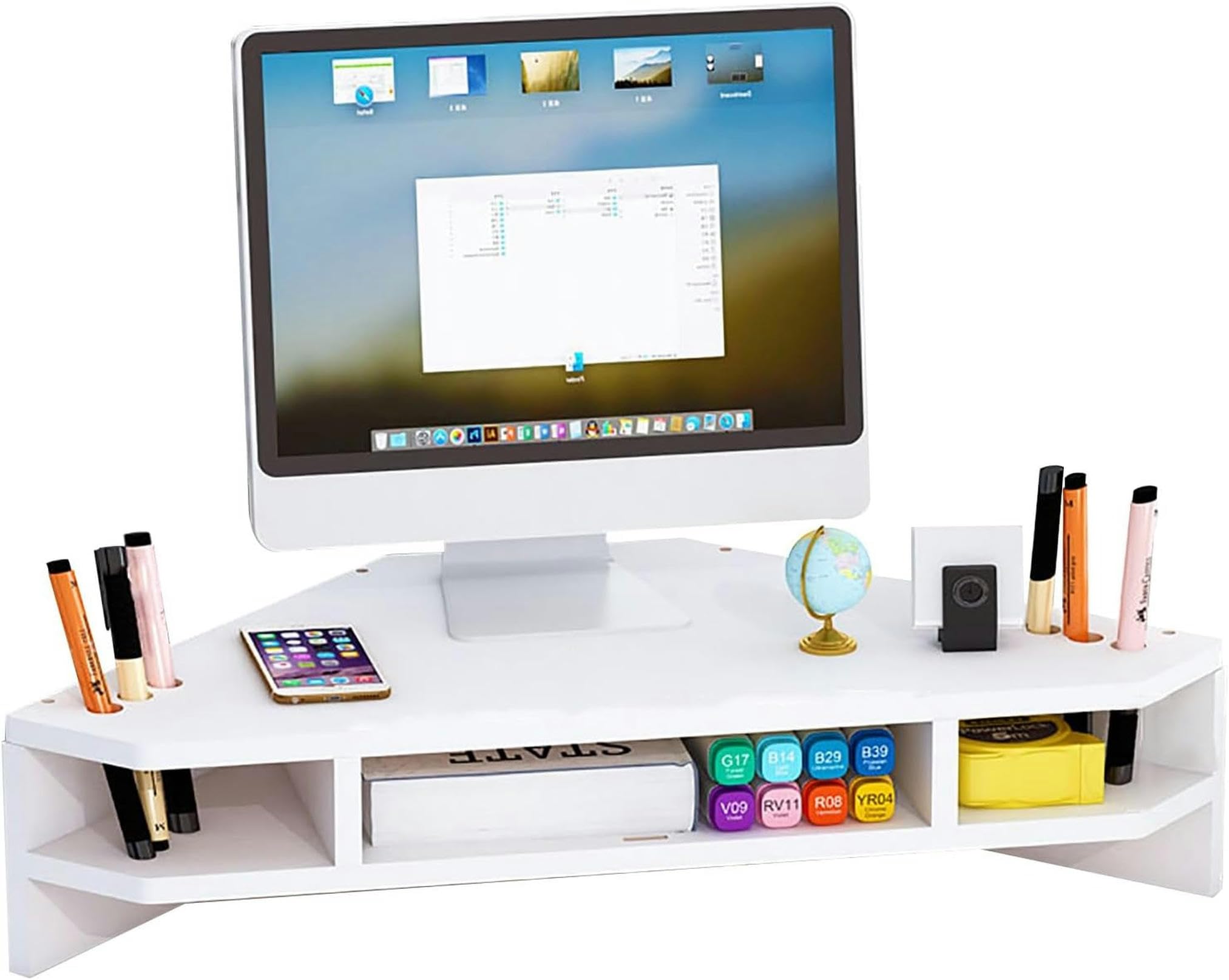 Support d'angle pour moniteur avec rangement de bureau pour optimiser l'espace
