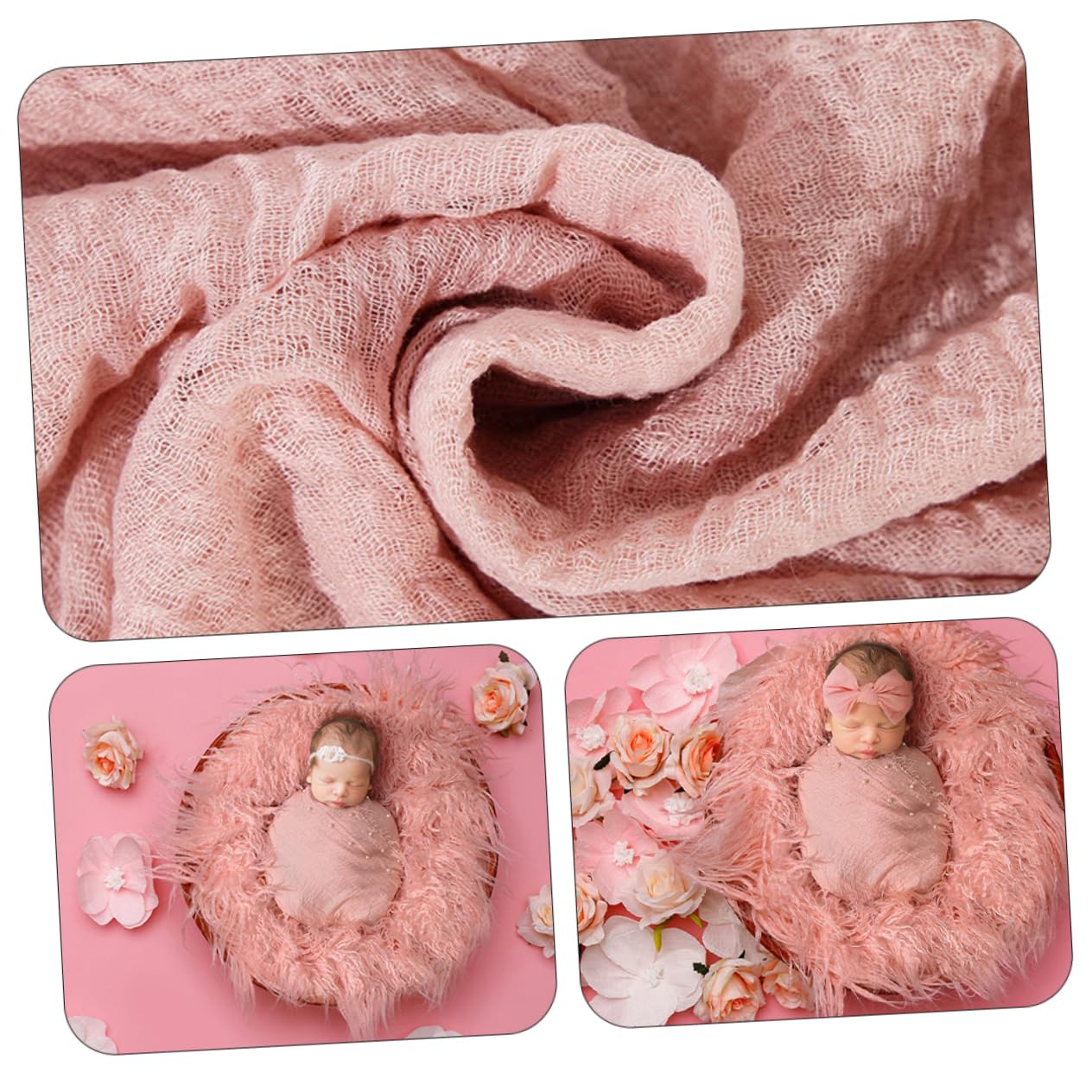 BESTonZON Set Di Coperte Per Neonati Fascia Per Neonati Accessori Per La Fotografia 3 Pezzi Fascia Per Con Fiocco Tappetino Per Baby Shower