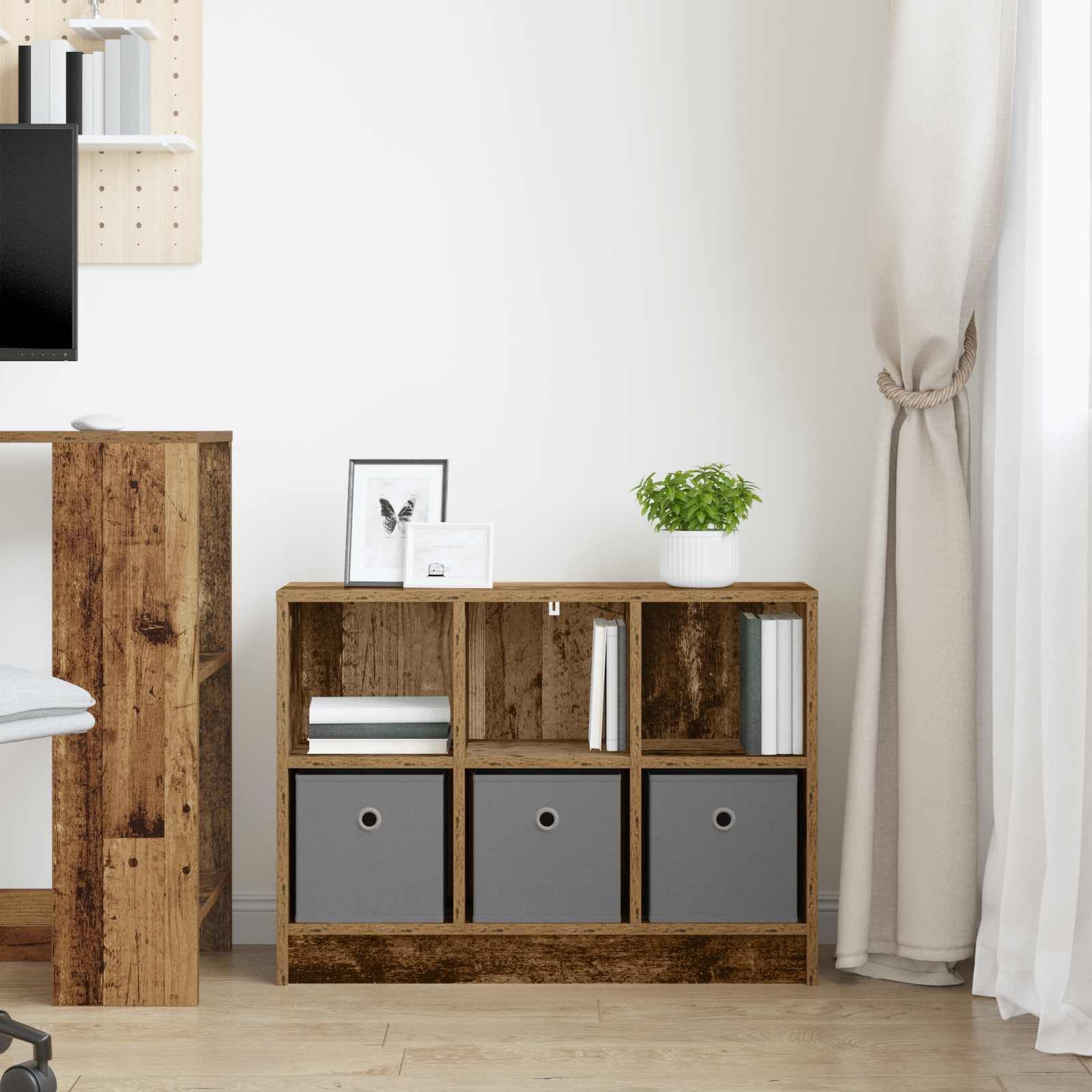 Credenza in legno anticato, 73,5 x 22,5 x 53,5 cm, comò con