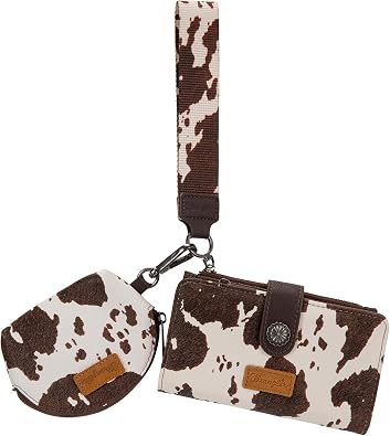 Wrangler Dual Pouch Wristlet Keychain Wallets for Women Western Cow Print