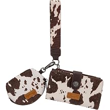 Wrangler Dual Pouch Wristlet Keychain Wallets for Women Western Cow Print