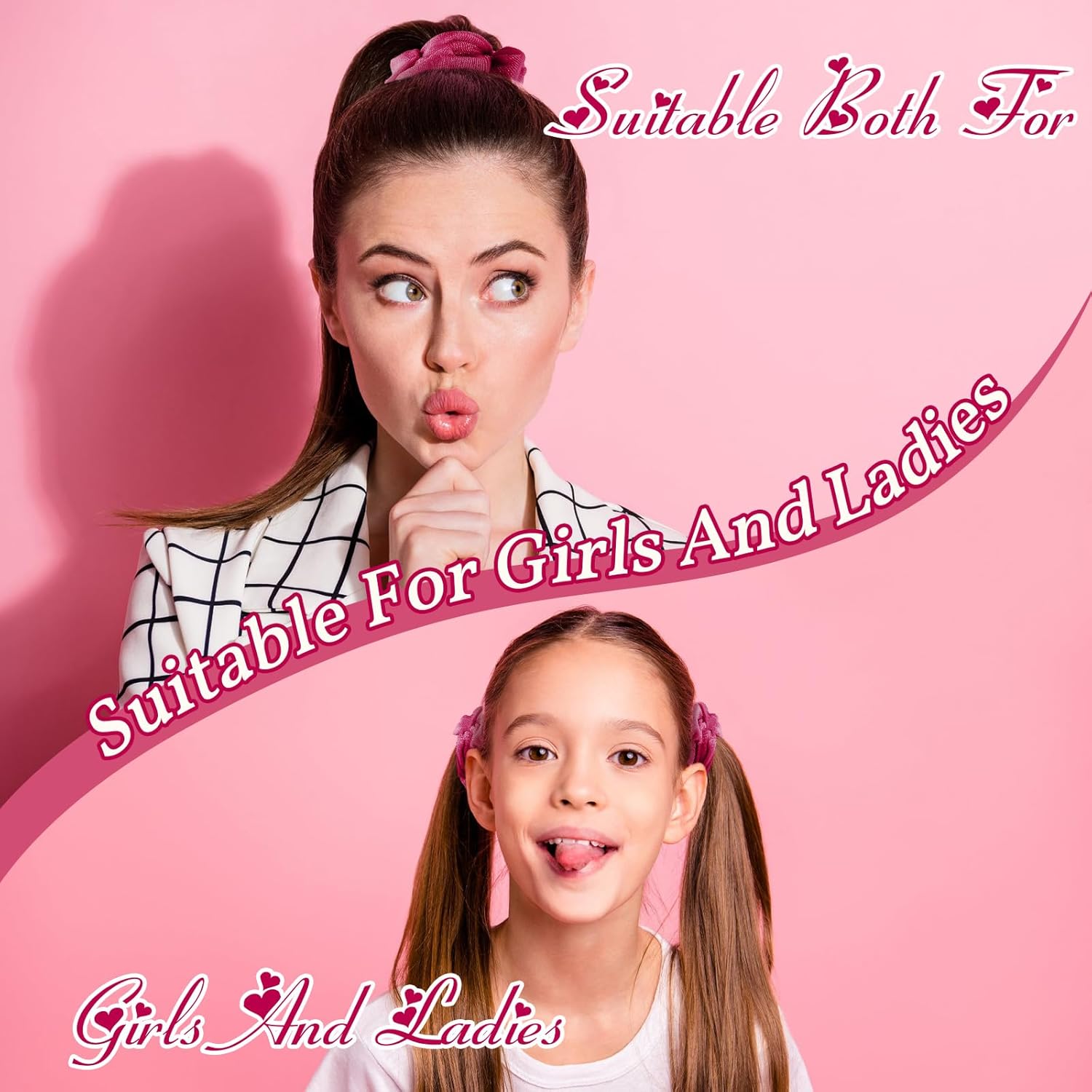 Juexica 50 Pcs Pink Velvet Scrunchies Bulk Soft Hair Scrunchy Cute Hair Ties Scrunchies Solid Color Elastic Bands for Women Girl Party Favors (Hot Pink)