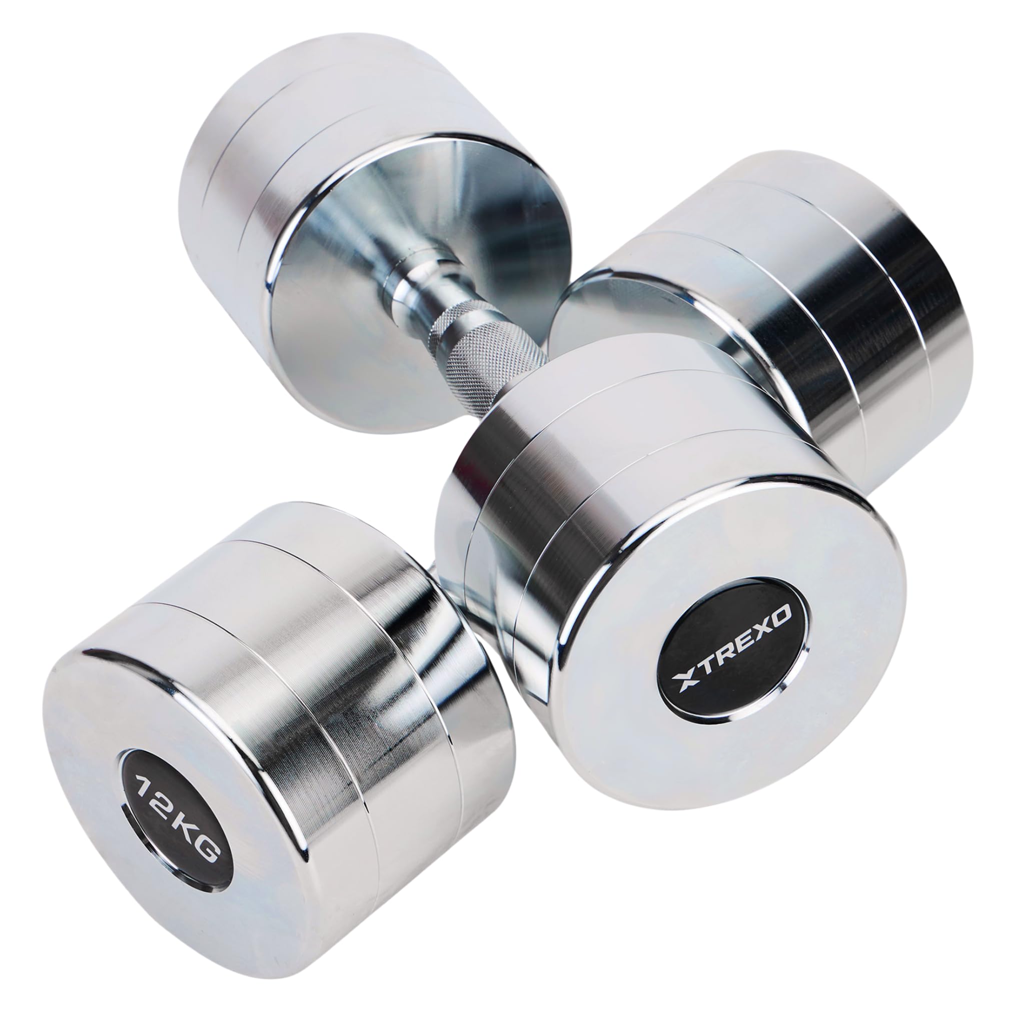 XTREXO Verchromte Kurzhanteln Set – 2er Paar (2.5–12 kg) – Stahlhanteln mit rutschfestem Griff, Chromoberfläche, Robust & Langlebig – Ideal für Krafttraining Zuhause und Fitnessstudio