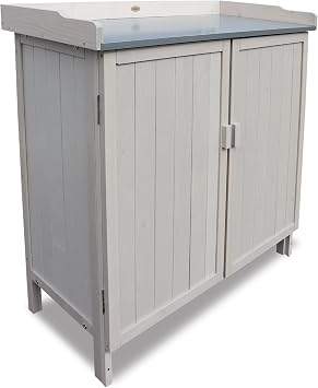 HABAU Lino 3095, Garden Storage Cabinet, Potting Bchen Table, Grey, 98 x 48 x 95 cm, | Weatherproof glazed from FSC certified wood, 98 x 48 x 95 cm, ideal for garden, terrace and balcony