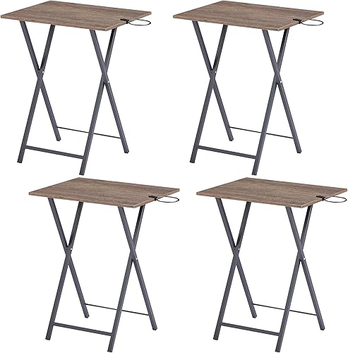 Miniatura 10 de VECELO Juego de 2 bandejas plegables de TV de fácil montaje y almacenamiento, mesas portátiles para comer aperitivos con soporte para tazas,