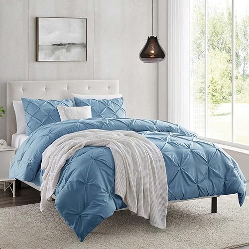 Miniatura 7 de Nestl Blue Heaven - Juego de funda de edredón tamaño matrimonial, 3 piezas de funda de edredón de doble cepillado con cierre de botón, 1 funda de