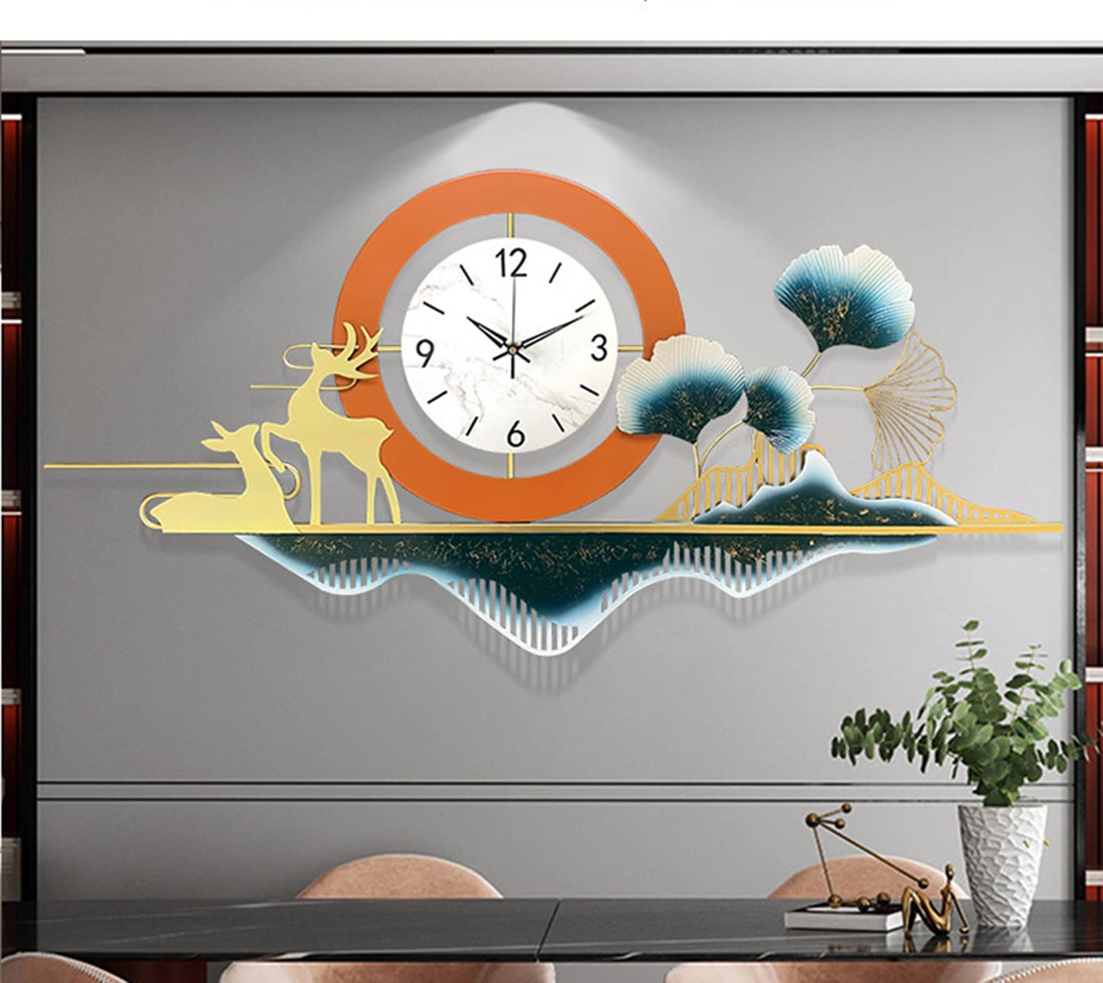 MYUYEE for Living Room, Modern Elk Forest Metal Art Wall Clock, Silent Non-Ticking, Suitable for Bedroom, Office, Dining Room,59 inches,45.7 Inches (59 Inches)