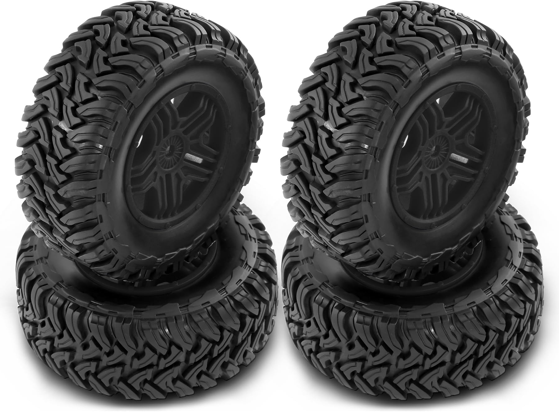 REDSPIDER•1/10 12mm Hex Short Course SC Trucks Wheels and Tires（4pcs） OD 4.3''for 1/10 RC Off-Road Car Traxxas TRX4 Slash Arrma Losi Tenacity Vkar 10sc Hpi RC Buggy Car 4PCS (Black)