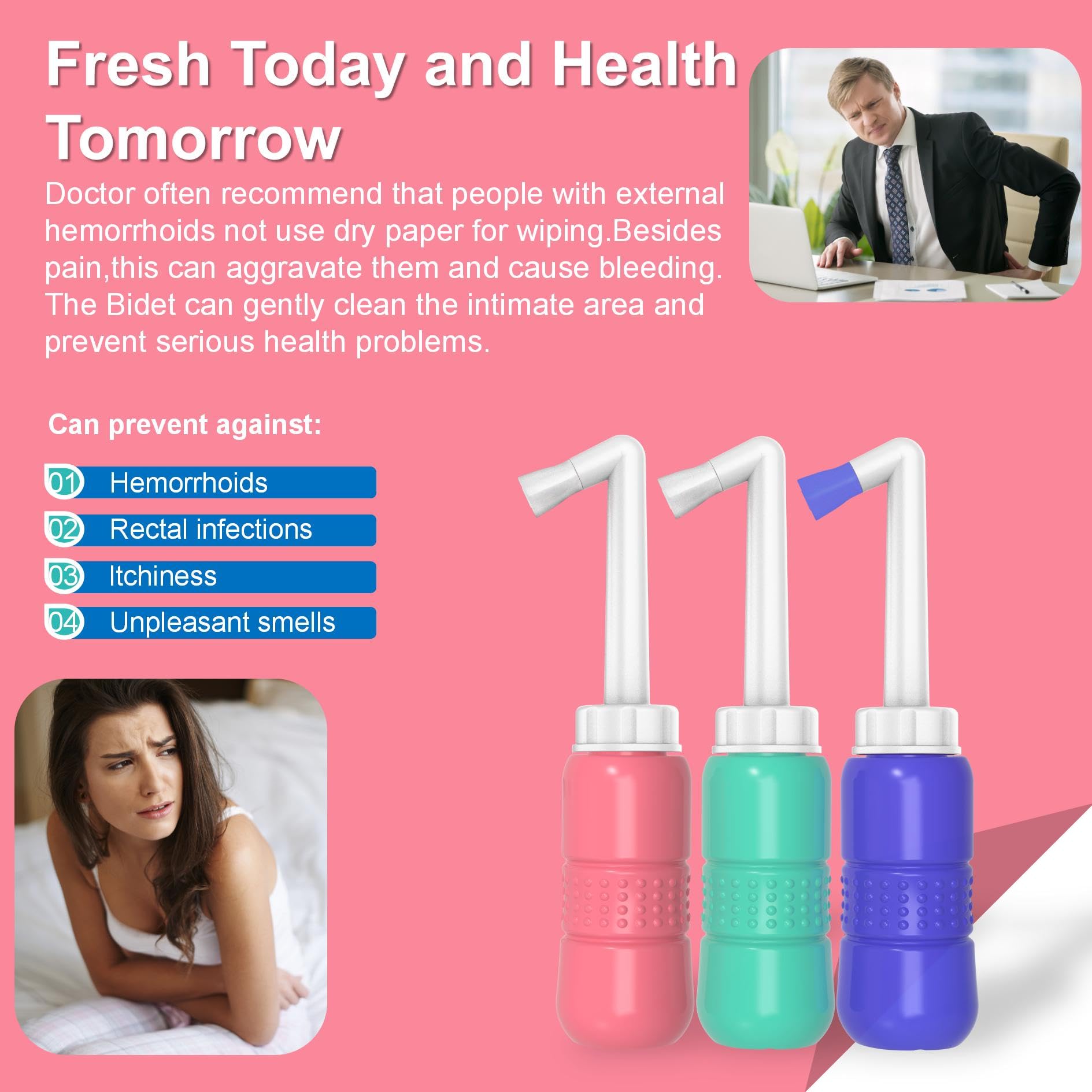 2 Pack 300ML Portable Bidet Blue Pink Travel Bidet Sprayer for Postpartum Menstrual Adults Kids Upside-Down Squeeze for — view 5