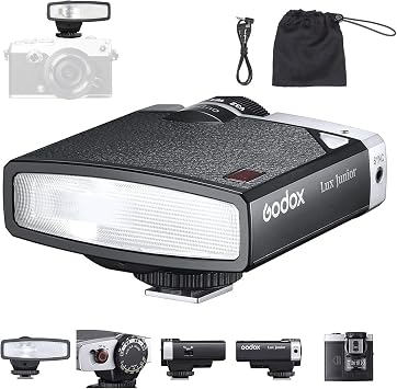 Godox Lux Junior Retro Camera Flash with PC sync Ports Black, 4.6oz