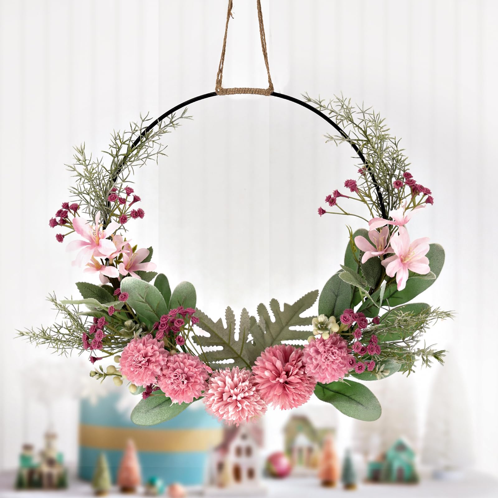LEMCC Ghirlanda di rose artificiali da 2 m, con foglie verdi e rose, per matrimoni, feste, casa, giardino, tavolo da giardino