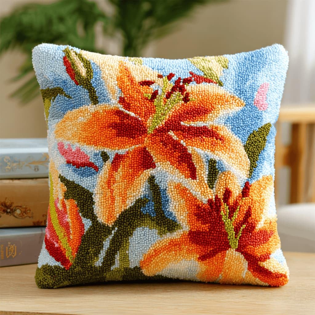 Kitquiver Latch Hook Kits Donkey for Adults,Lily DIY Latch Hook Cushion Kits and Latch Rug Kits Cross-Stitch Embroidery Cushion Cover for Home Sofa Decoration 17X17 in