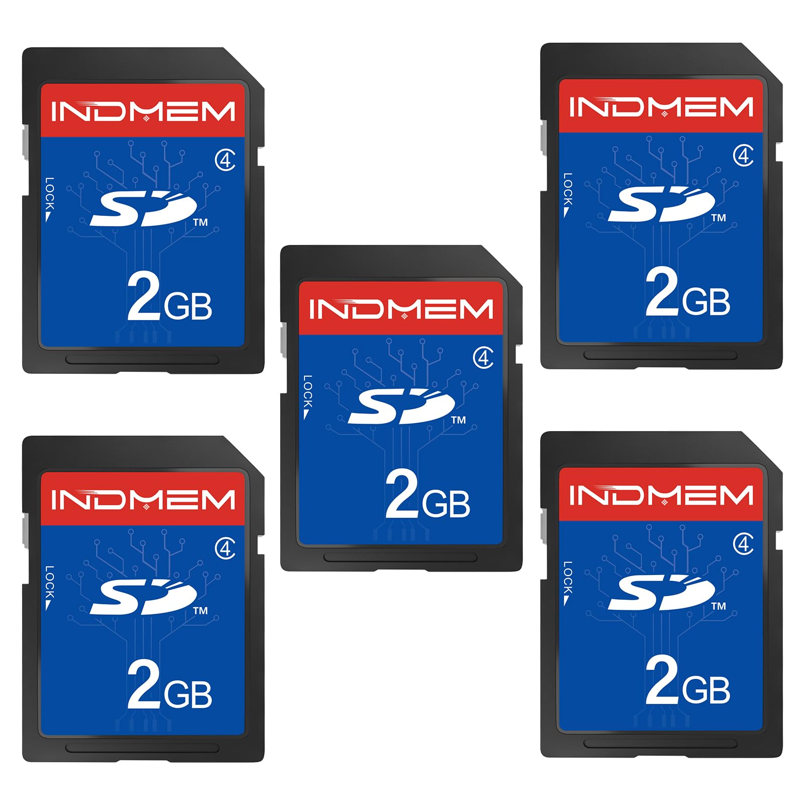 INDMEM 5 Pack SD Card 2GB Class 4 Flash Memory Card 2G SLC Stanard Secure Digital Cards