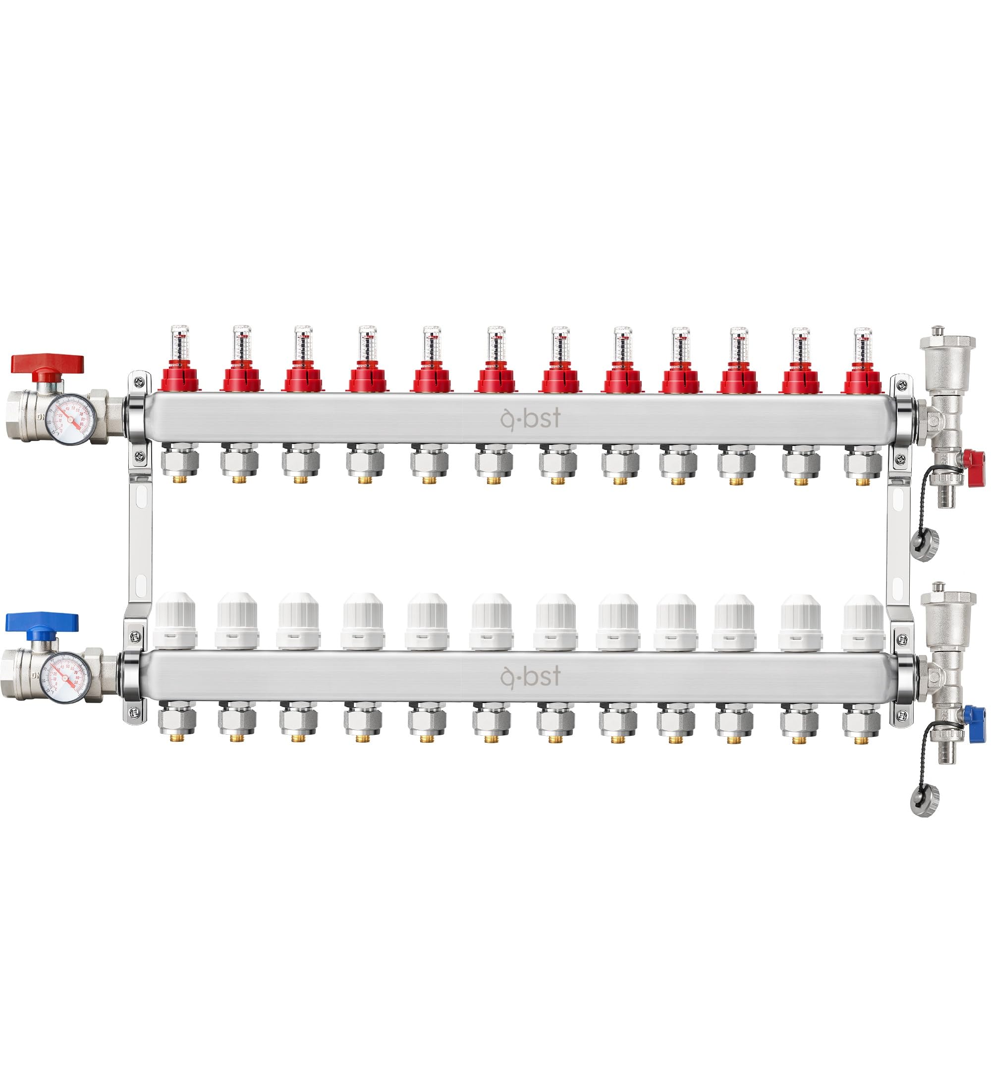 12-Branch PEX Manifold, ABST Stainless Steel Floor Heat Manifold Kit ...