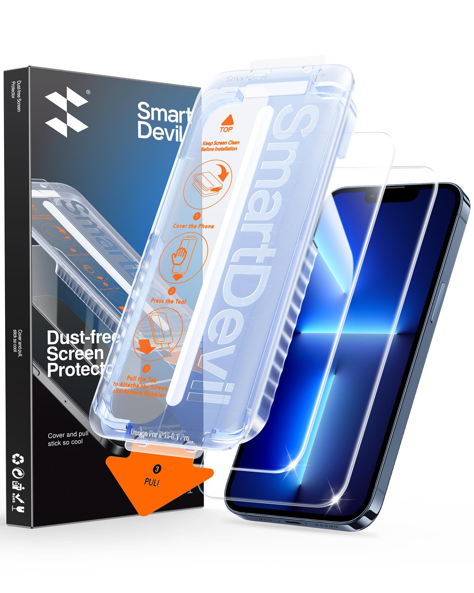 SMARTDEVIL 3 Pack Screen Protector for iPhone 13 Pro Max/iPhone 14 Plus (6.7 Inch) Tempered Glass, HD Clear Film, Easy Installation, Dust-Free & Bubble-Free