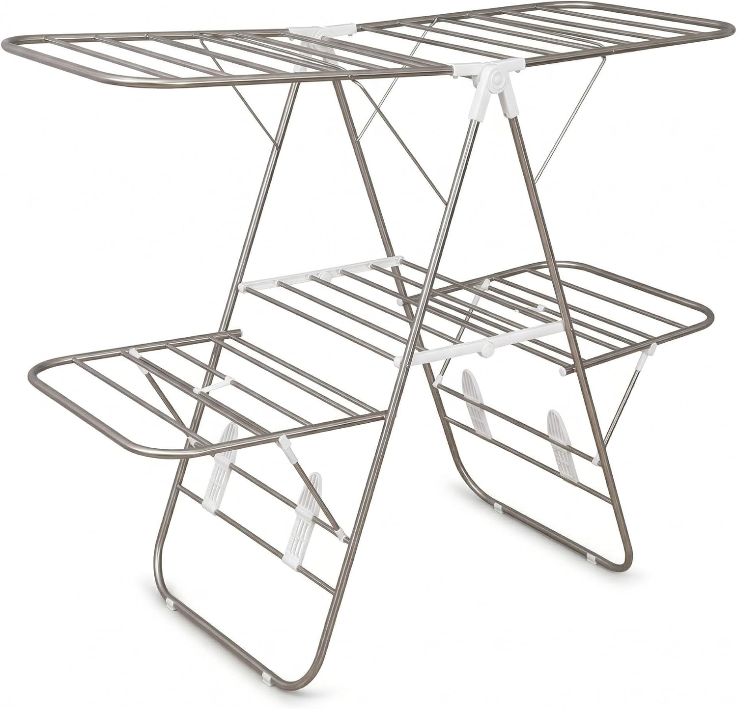 EZHOME Large Foldaway Laundry Rack, Heavy Duty, Collapsible, Space-Saving Storage, Stainless Steel, Indoor/Outdoor YLT-0501 (YTL-0501D-01B)