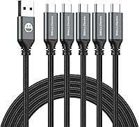 SMALLElectric USB C to A Cable 5 Pack 6ft Nylon Braided 3A Fast Charging for iPhone 16/15 Pro Max, Samsung Galaxy S24/S23, Note 20 Grey