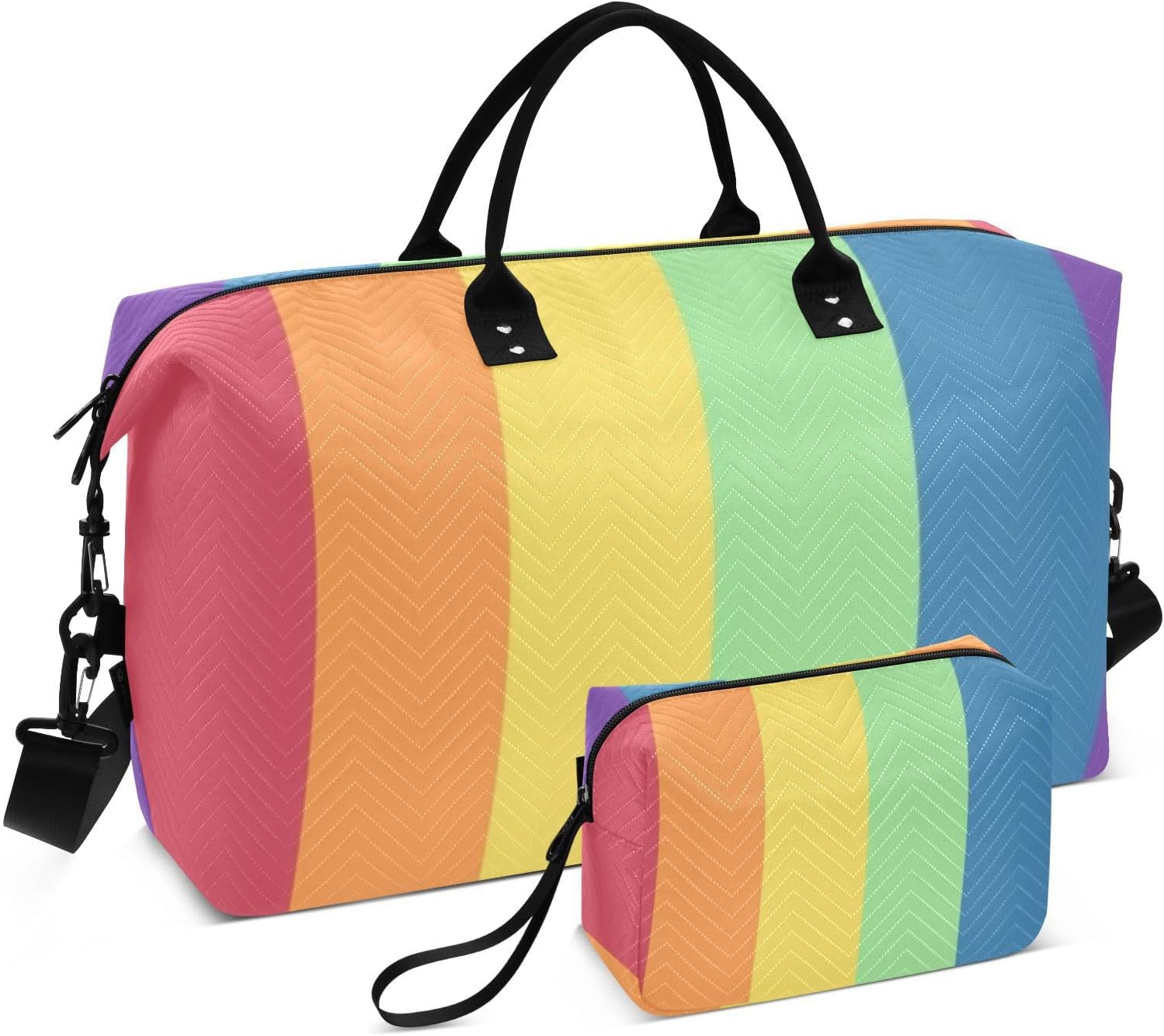 Rainbow Personal Item Travel Bag Large Carry On Bag Gym Tote Bag with Toiletry Bag for Trekking 2 Pcs Set
