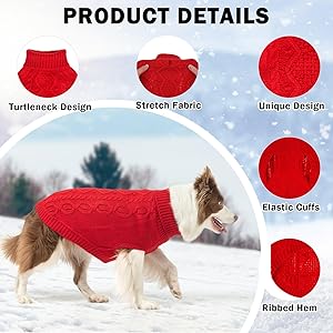 SCENEREAL Knitted Dog Sweater for Small Medium Large Dogs, Cat Dog Winter Coat Warm Sweartershirts Outfits, Classic Pet Clothes with Leash Hole, Soft Pet Knitwear Apparel for Girls Boys, Red M