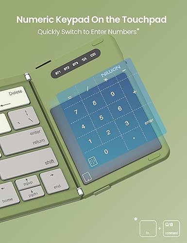Miniatura 5 de Nillkin Teclado de viaje plegable con panel táctil y teclado numérico, Bluetooth inalámbrico portátil plegable teclado de tamaño completo con