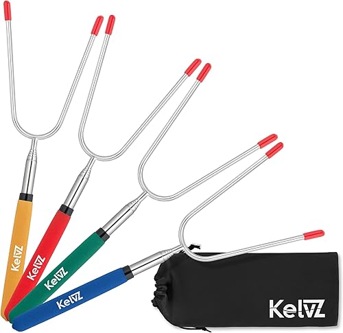 Juego de 4 palitos telescópicos para asar malvaviscos con bolsa y recetas de Smore Ebook  Pinchos Smores de 34 pulgadas para hoguera  Palitos de