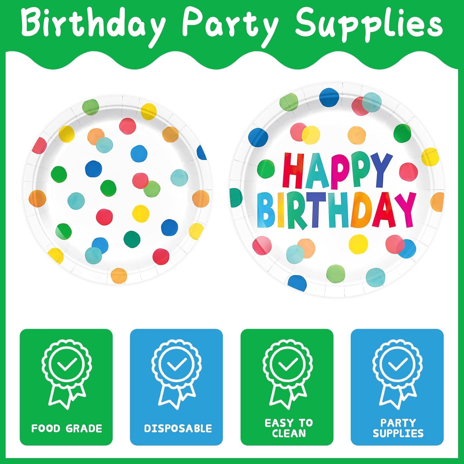 96pcs Happy Birthday Party Plates and Napkins Polka Dots Birthday Party Supplies Colorful Dots Paper Cup Party Supplies for Girls Boys Serve 24 Guests - Image 3