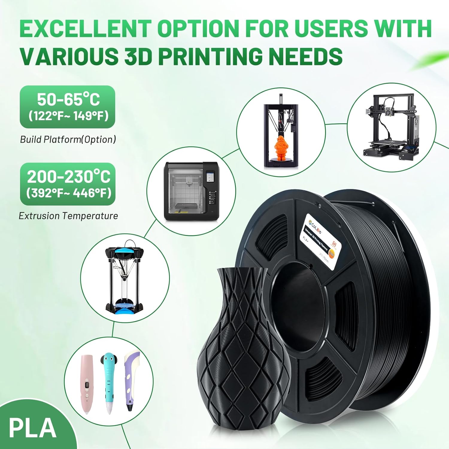 COLIDO3 COLIDO 3D Printer Filament PLA, 1.75mm PLA Filament with +/- 0.02mm Precision, Compatible with Most FDM 3D Printers,Quality Vacuum-Sealed Consumables, 250g 8 Rolls (8 Color Packs)