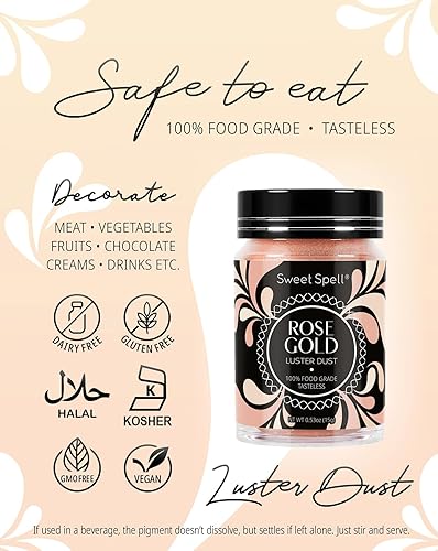 Miniatura 4 de Sweet Spell Luster Dust - Purpurina comestible (0.53 onzas), polvo de perlas brillantes para decorar pasteles, chocolate, bebidas, cócteles, 100%