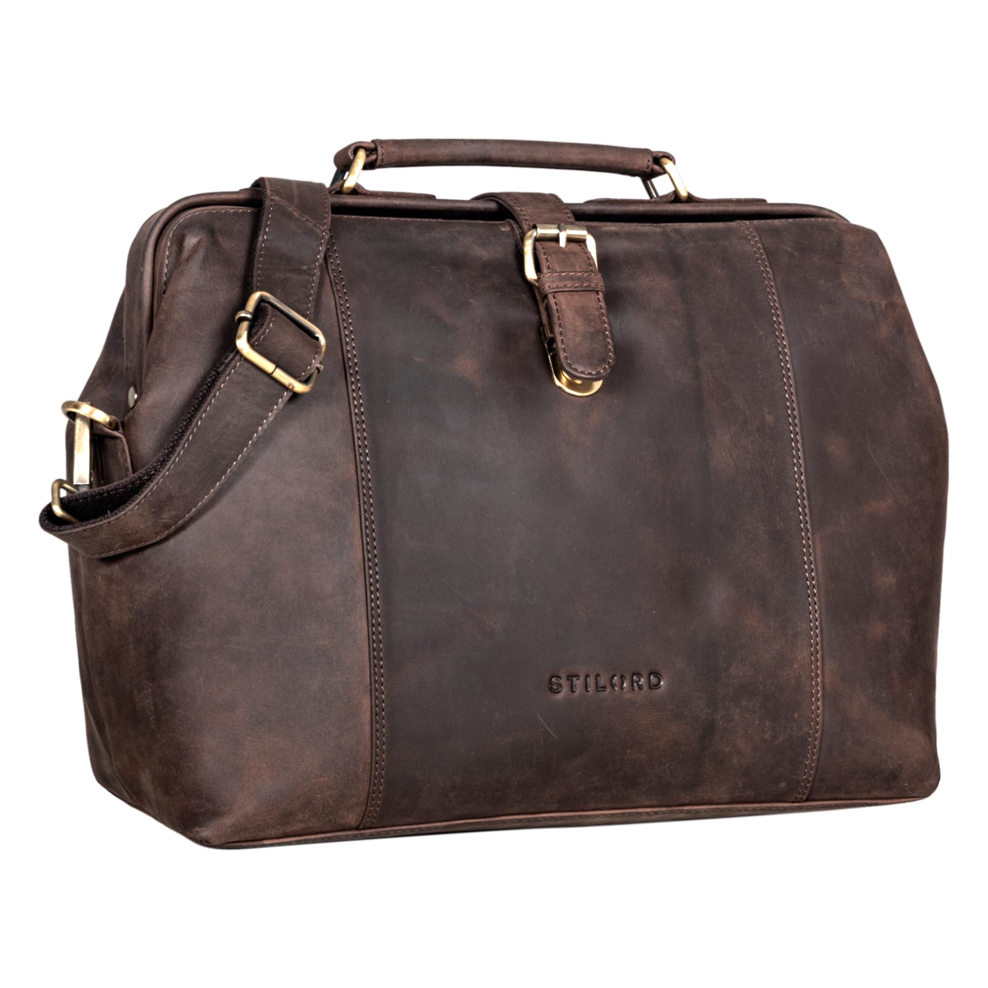 STILORD Johannes Vintage Médico Maletín de Cuero Viaje Retro Maletín de casa Bolso médico de Cuero con Cerradura Antiguo Color:marrón Oscuro