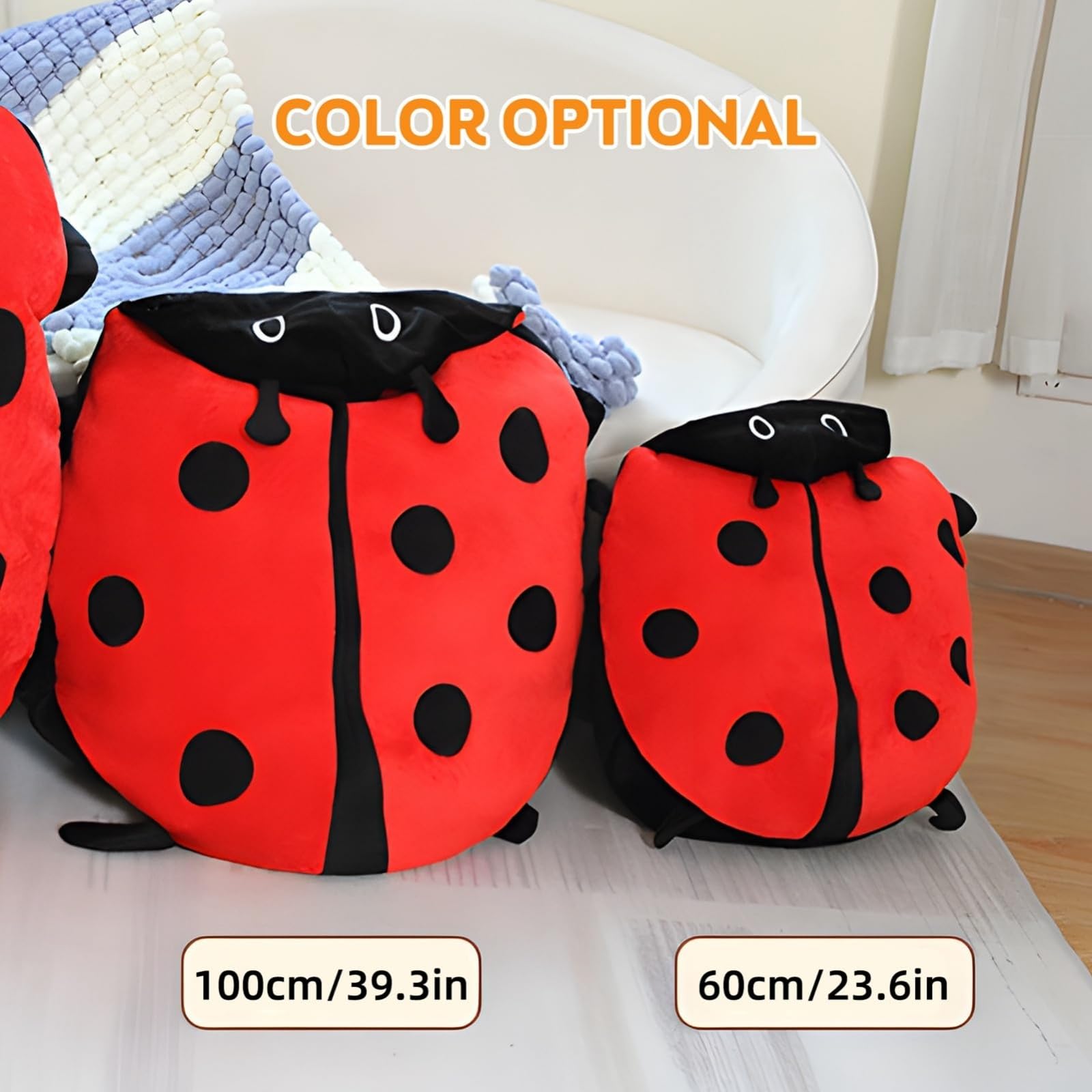 Cuscino Peluche Portatile Coccinella da 100 cm, Grande Cuscino Morbido a Forma di Scarabeo, Cuscino Gigante Extra Morbido e Peloso per Relax e Comfort in Casa