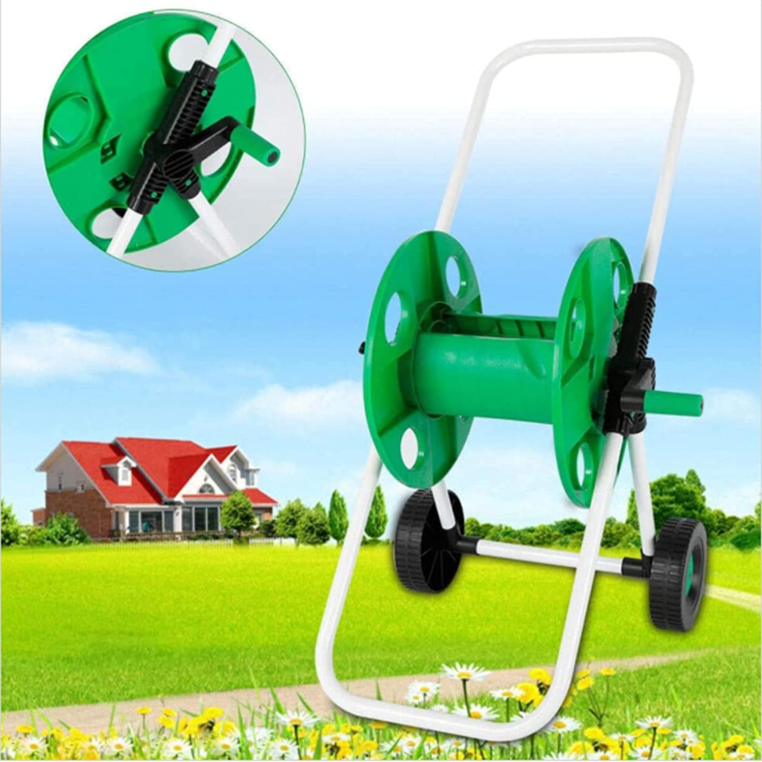 Carrello avvolgitubo da Giardinaggio con Ruote, Portatile, per Giardinaggio, irrigazione di Fiori, Carrello da Giardino, Tubo da Giardino per Esterni, Tubo dell'Acqua, avvolgitubo.
