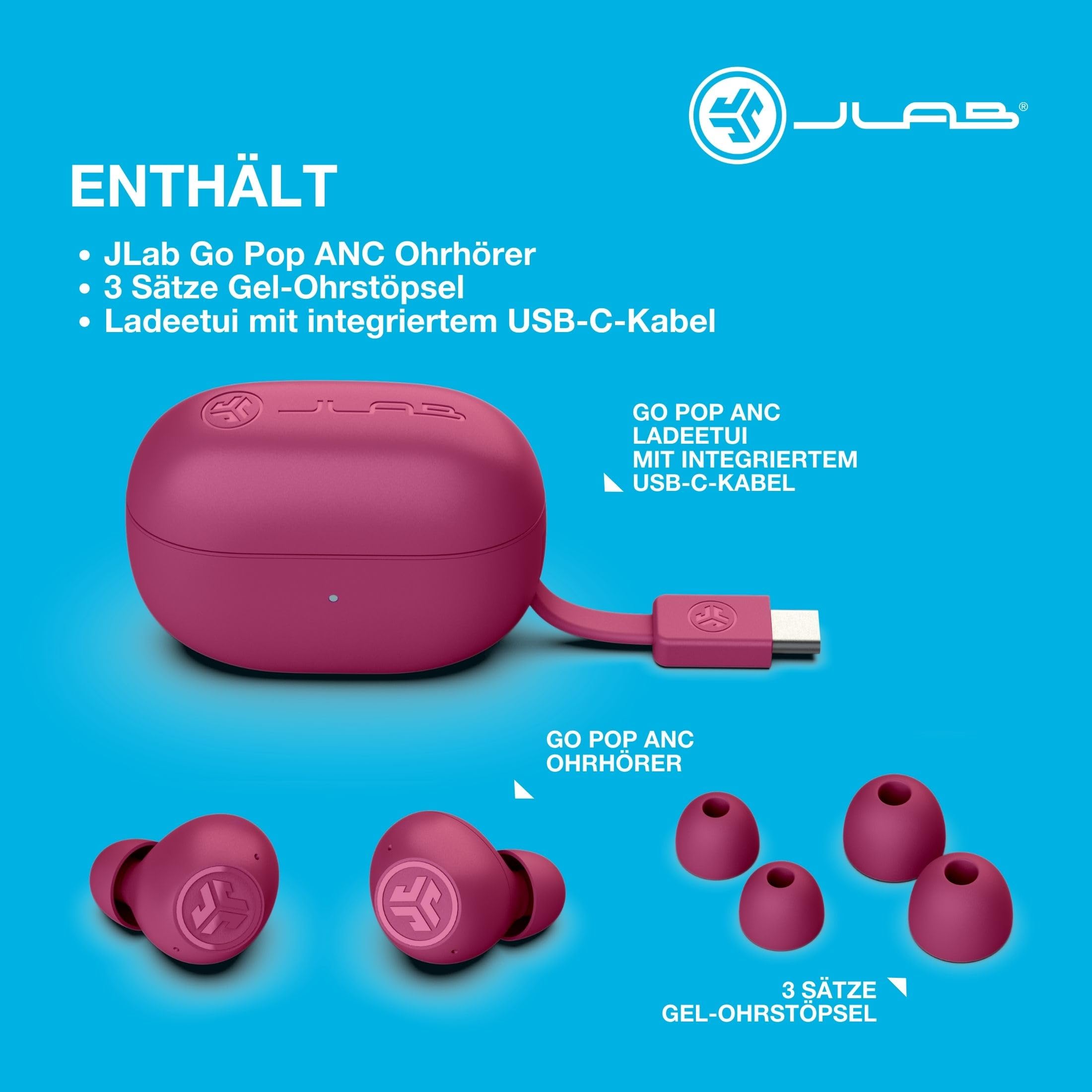 JLab Go Pop ANC In Ear Kopfhörer - Bluetooth, Fuchsia
