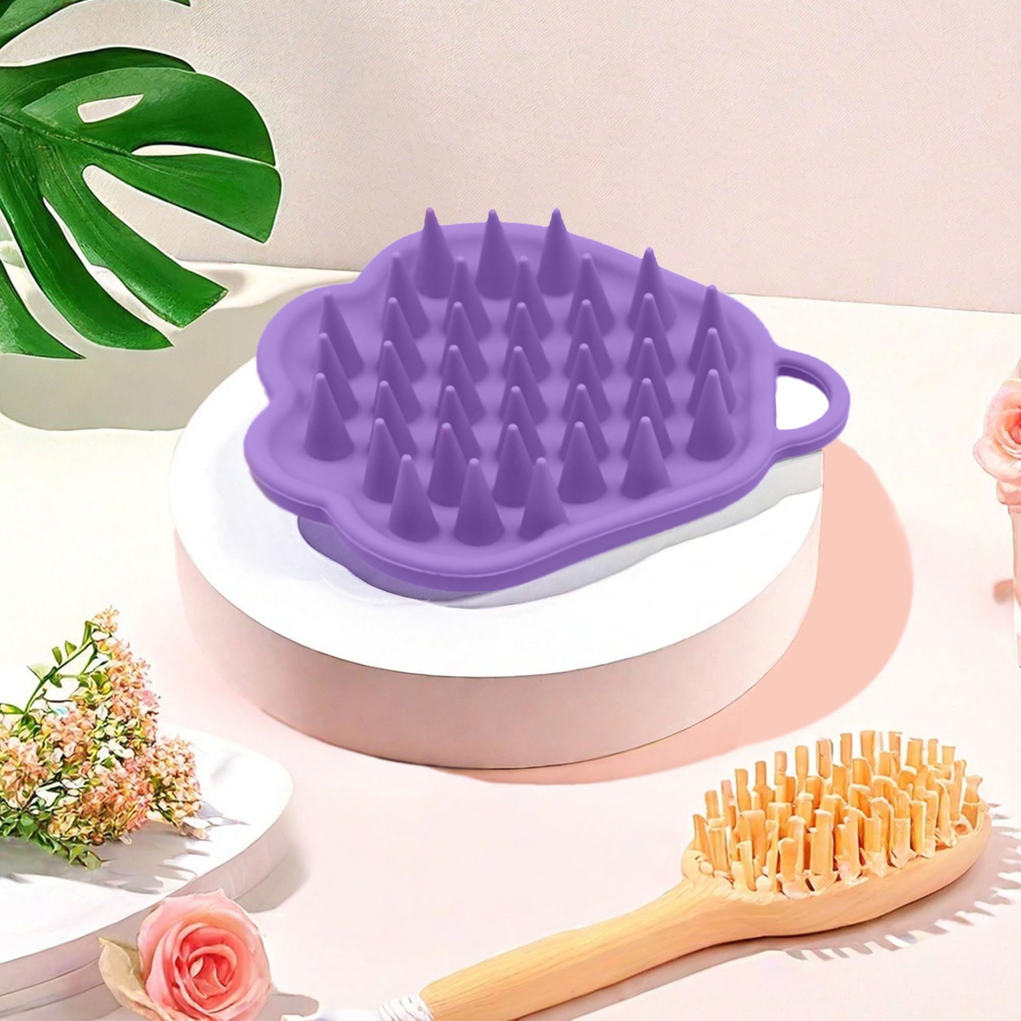 Scalp Massager Shampoo Brush Silicone Bristles Scalp Exfoliator Dandruff Removal Hair Growth - Purple