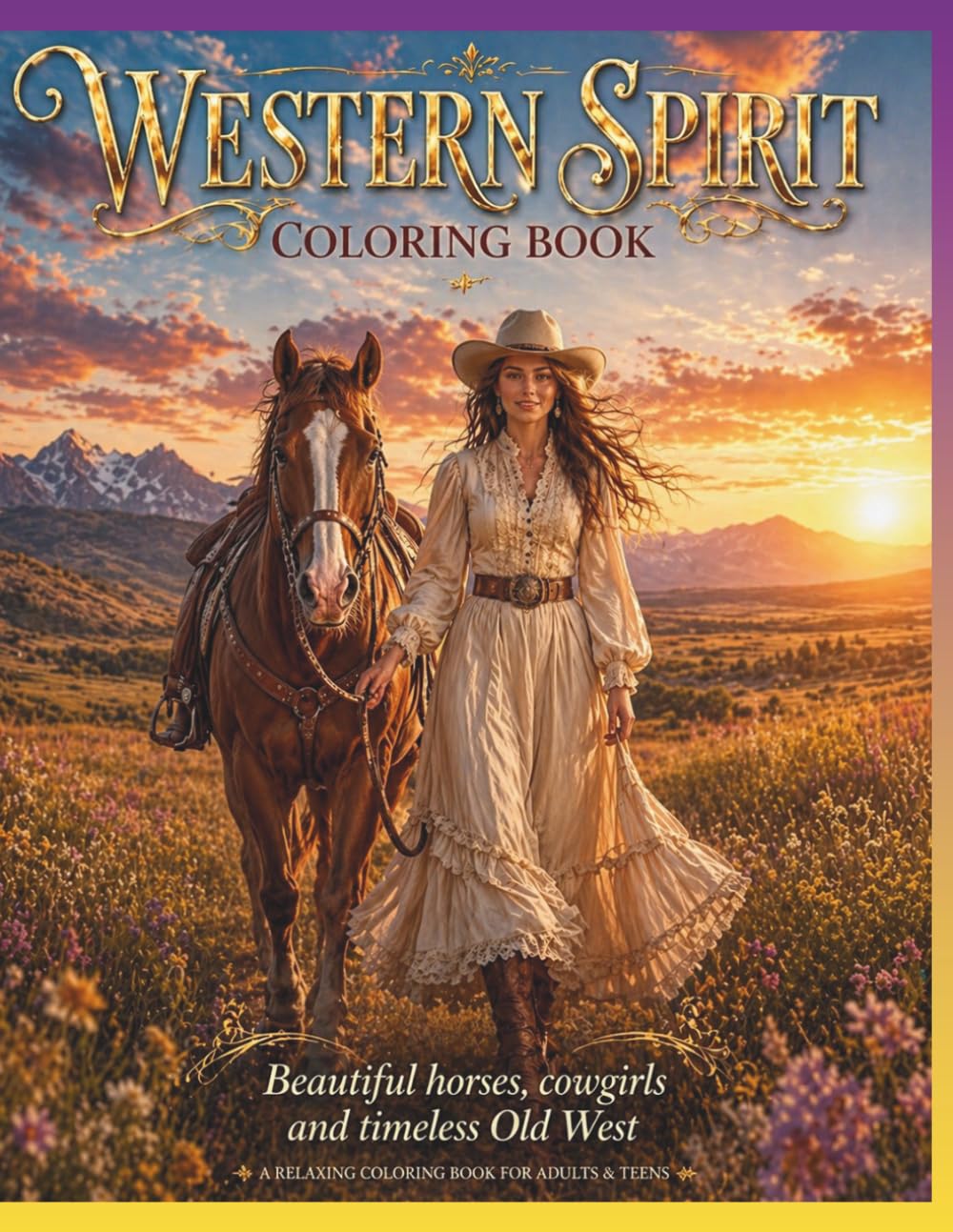 Western Spirit Coloring Book: Beautiful Horses, Cowgirls, and a Timeless Western World A Relaxing Coloring Book for Adults & Teens