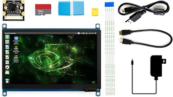 Waveshare Development Pack Type C Designed for Jetson Nano Bundle with 7inch Touch Display IMX219-77 Camera 64GB Micro Card and Accessories9 Items