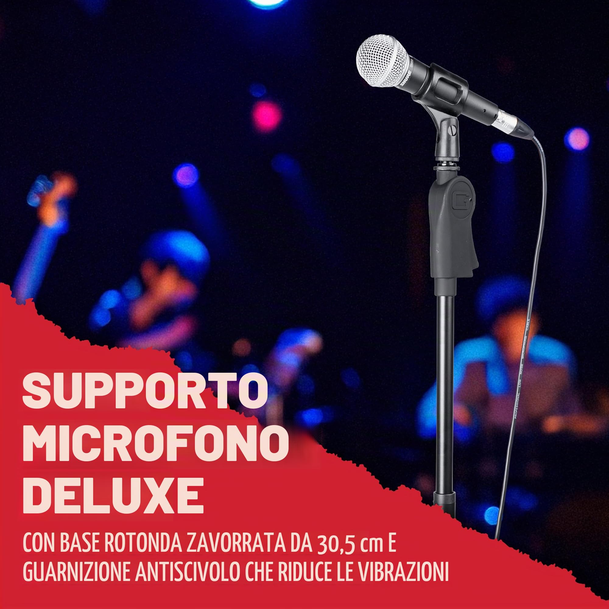 GATOR FRAMEWORKS - Supporto Microfono Deluxe con Base Ponderata da 12" e Regolazione Altezza a Una Mano (GFW-MIC-1201)