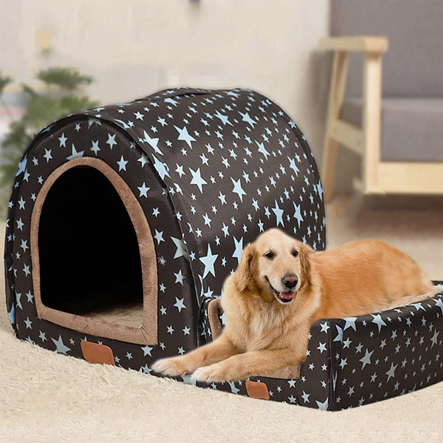 Caseta para perros extragrande 2 en 1, cama cálida para perro, cama grande de lujo, lavable XL/XXL, casa para perros medianos y grandes (XL, B)