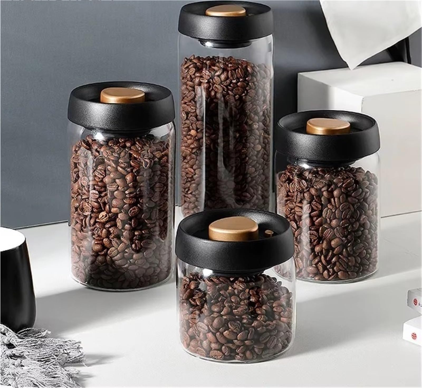 Serbatoio sottovuoto for chicchi di caffè stoccaggio for alimenti in vetro for uso domestico for serbatoio del tè trasparente Per Tè Caffè(1800ml)