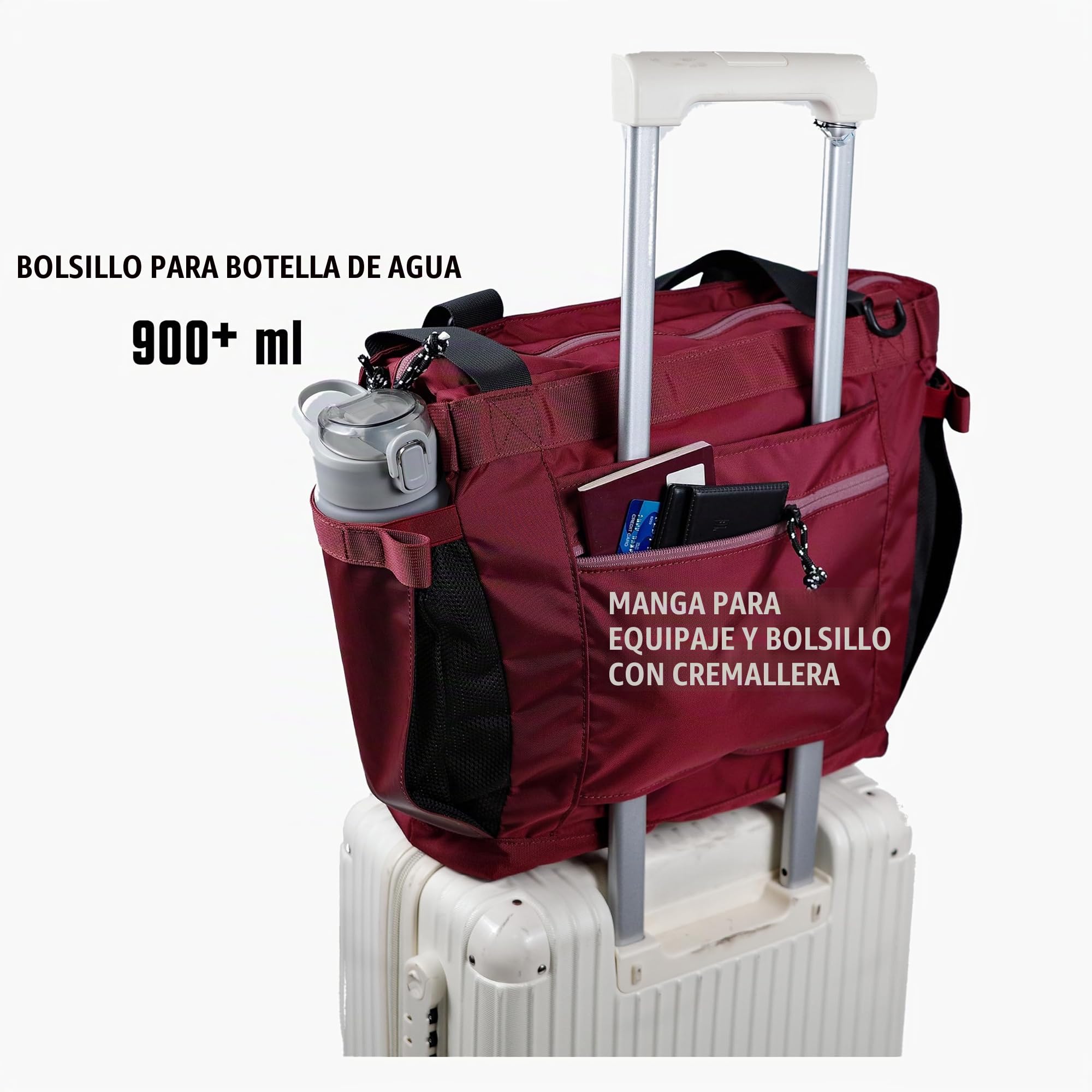 Tote Bag Multiusos 15L, de Hombro y Bandolera, Repelente Al Agua, Cremallera Completa, Bolsillo Para Portátil