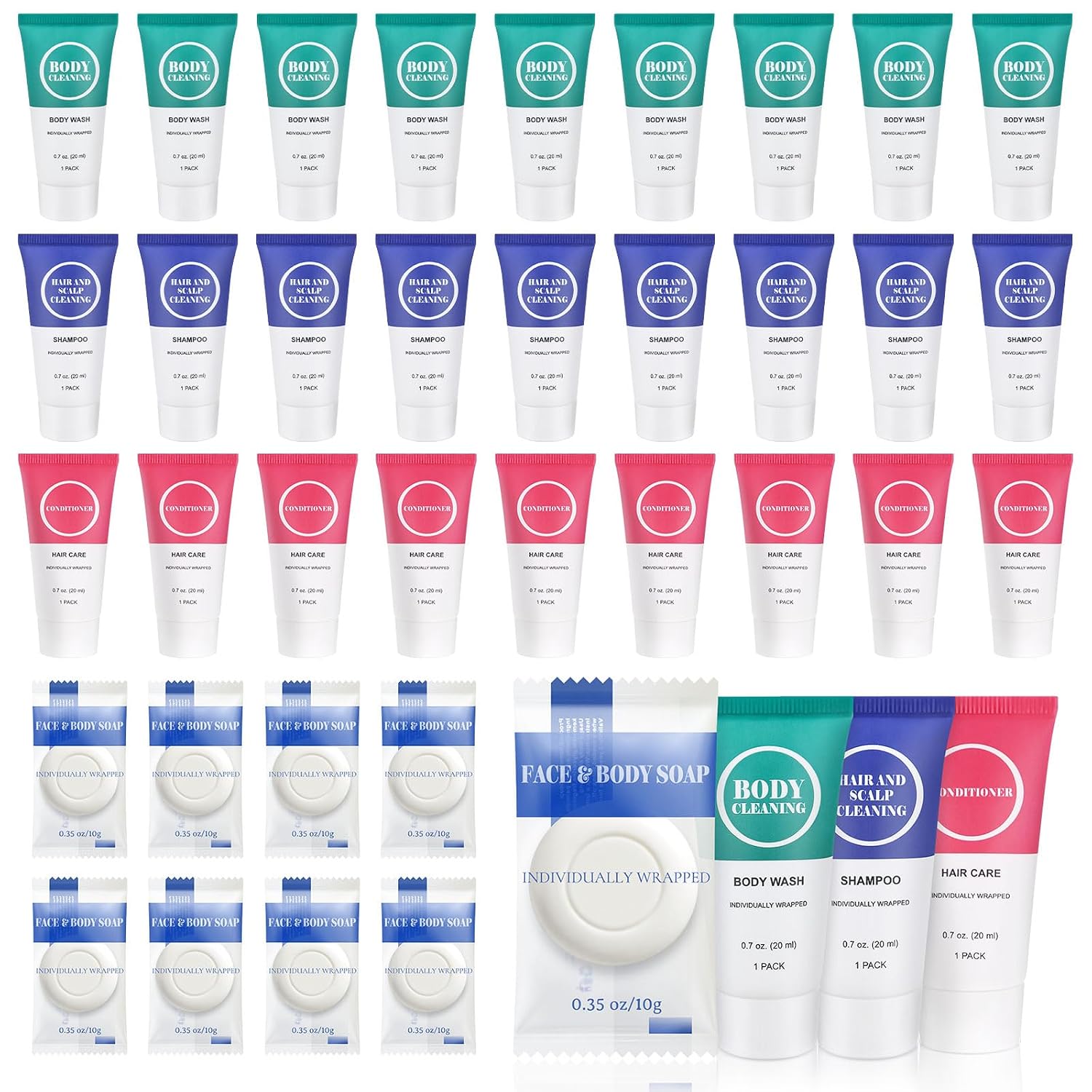 Travel Size Bath and Shower Toiletry Set, Personal Hygiene Kits (40 Pack)