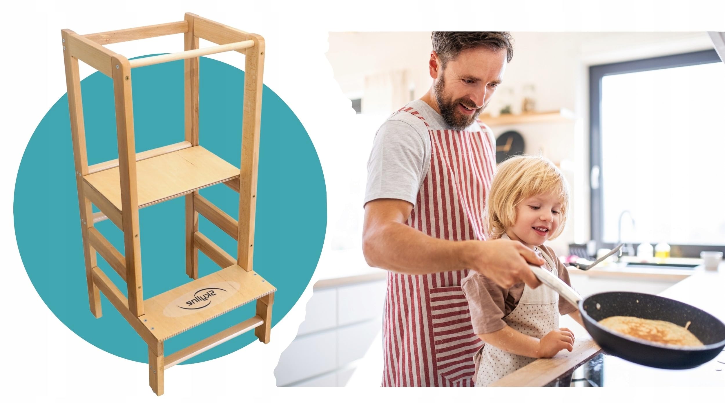 Skyline Baby Montessori wieża do nauki dla małych dzieci, stopień z regulowaną wysokością i szyną bezpieczeństwa (numer modelu 4)