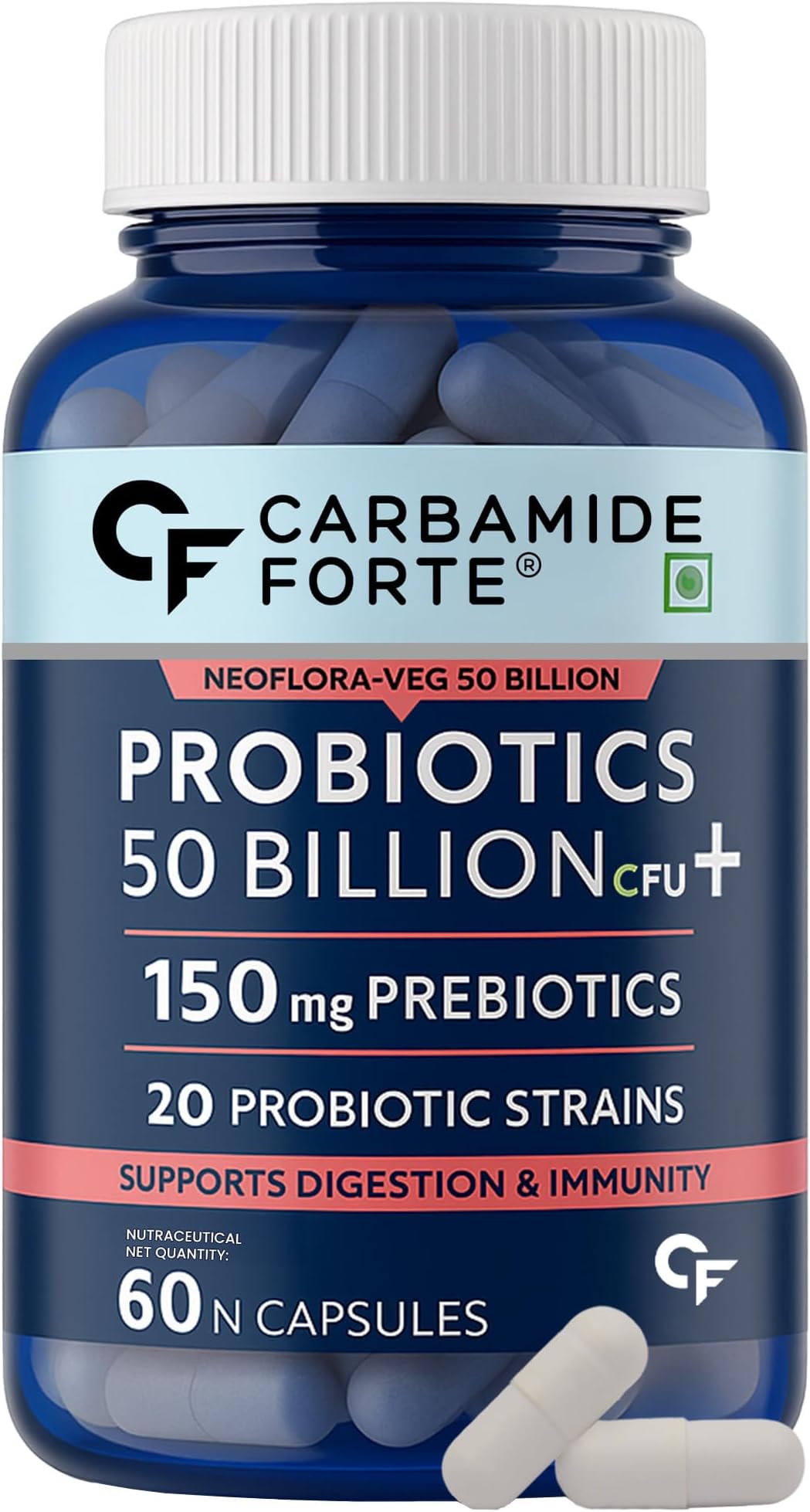 Probiotics Supplement 50 Billion CFU Gut Health Supplements with Probiotic | Gut Cleanse with Prebiotics and Probiotics – 60 Capsules