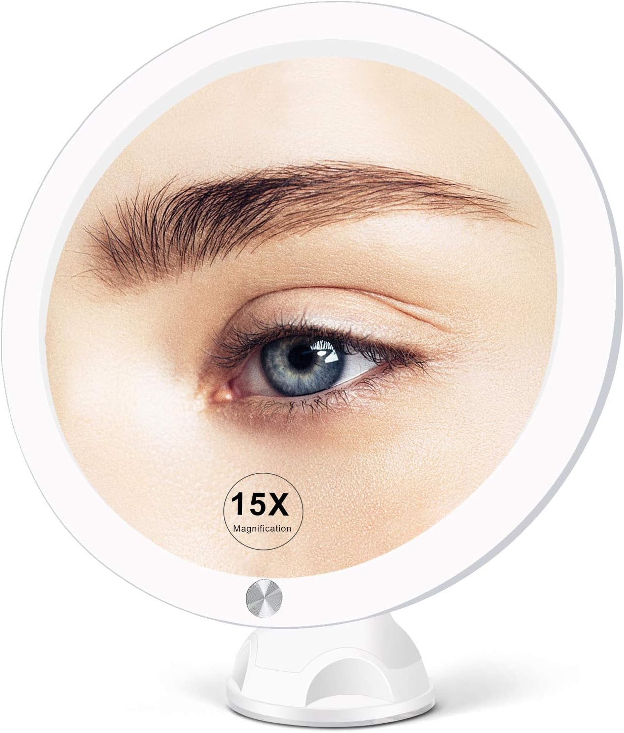 Fabuday 15X Magnifying Mirror with Light - Upgraded 2021 Version Lighted Makeup Mirror with Magnification, Led Magnified Mirror for Bathroom with Suction Cups, Lighting Adjustable, Dual Power Supply