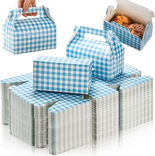 Goaste 50 Pack Gable Treat Boxes, Party Favor Goodies Box, Cardboard Candy Cake Gift Box with Handle, Present Snake Goody Bag for Christmas Halloween Birthday Baby Shower Wedding, 6 x 3.5 x 3.5 Inch