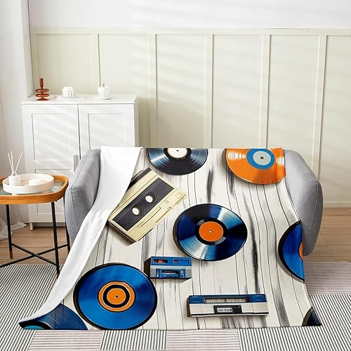 Miniatura 11 de Erosebridal Manta de vinilo musical Queen de 90 x 90 pulgadas, decoración de sofá, cama, sofá, manta de vellón con notas musicales para niños, Negro