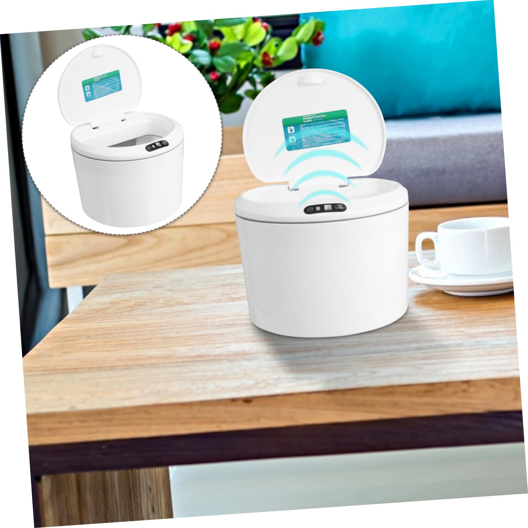 Elektrischer Auto Müllorganizer mit Infrarotsensor, Kunststoff, Weiß